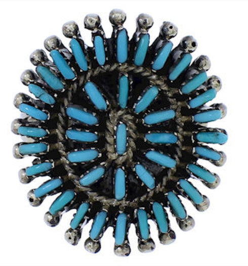 Turquoise Needlepoint Southwest Silver Ring Size 5-3/4 EX43693